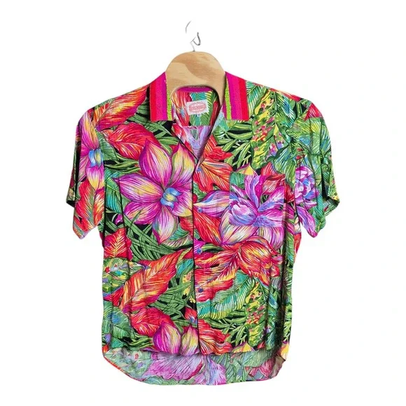 VTG Jams World Hawaiian Aloha Shirt‎ Made in USA Bold Floral Tropical Men's XL - Picture 2 of 7